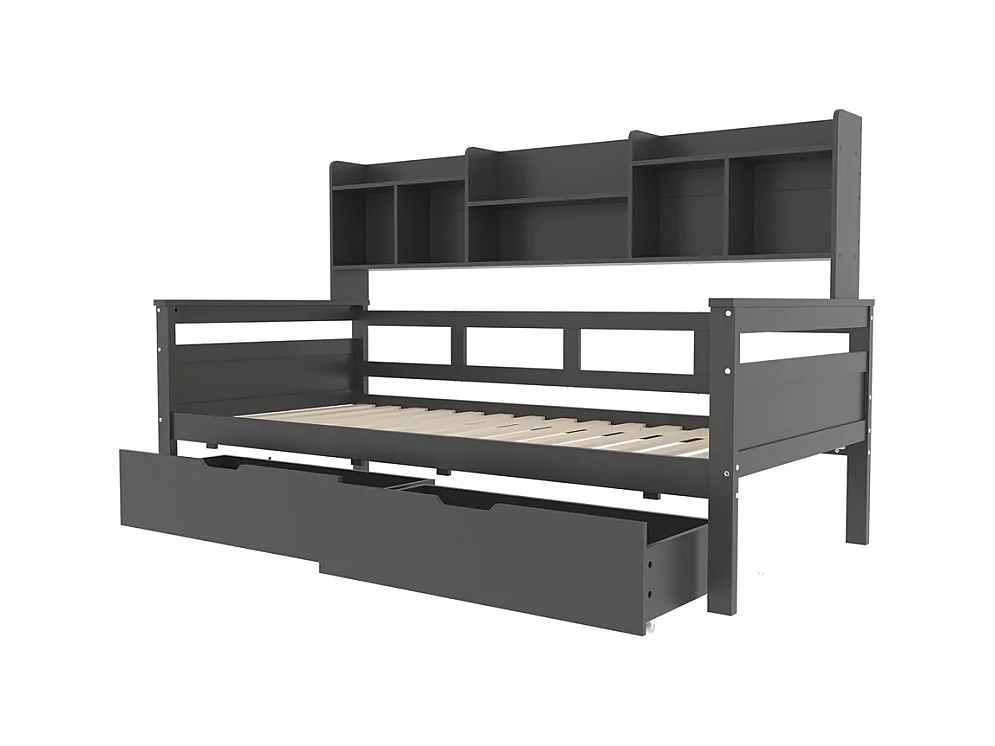 Canapé-lit 90x200, Lit d'enfant, Lit d'adolescent, Lit simple, Lit en bois massif, Gris