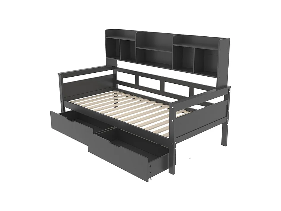 Canapé-lit 90x200, Lit d'enfant, Lit d'adolescent, Lit simple, Lit en bois massif, Gris