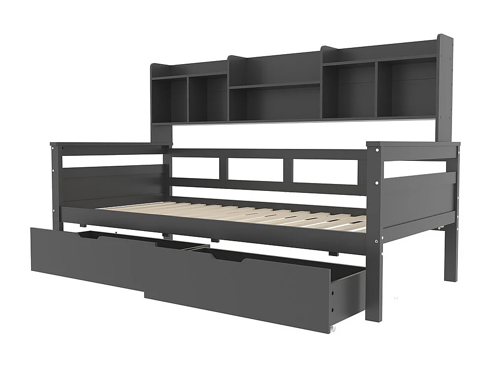 Canapé-lit 90x200, Lit d'enfant, Lit d'adolescent, Lit simple, Lit en bois massif, Gris