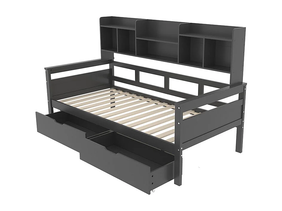 Canapé-lit 90x200, Lit d'enfant, Lit d'adolescent, Lit simple, Lit en bois massif, Gris