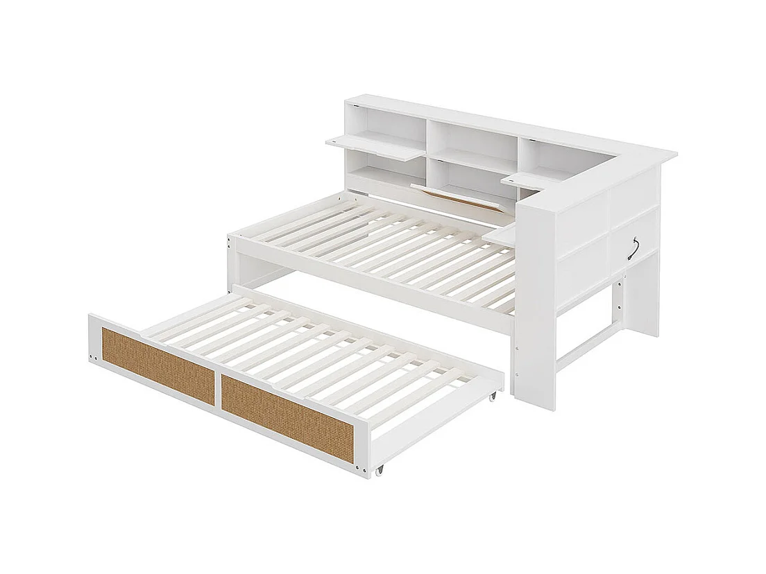 Slaapbank 90x200 met uitschuifbed eenpersoonsbed kinderbed , Wit