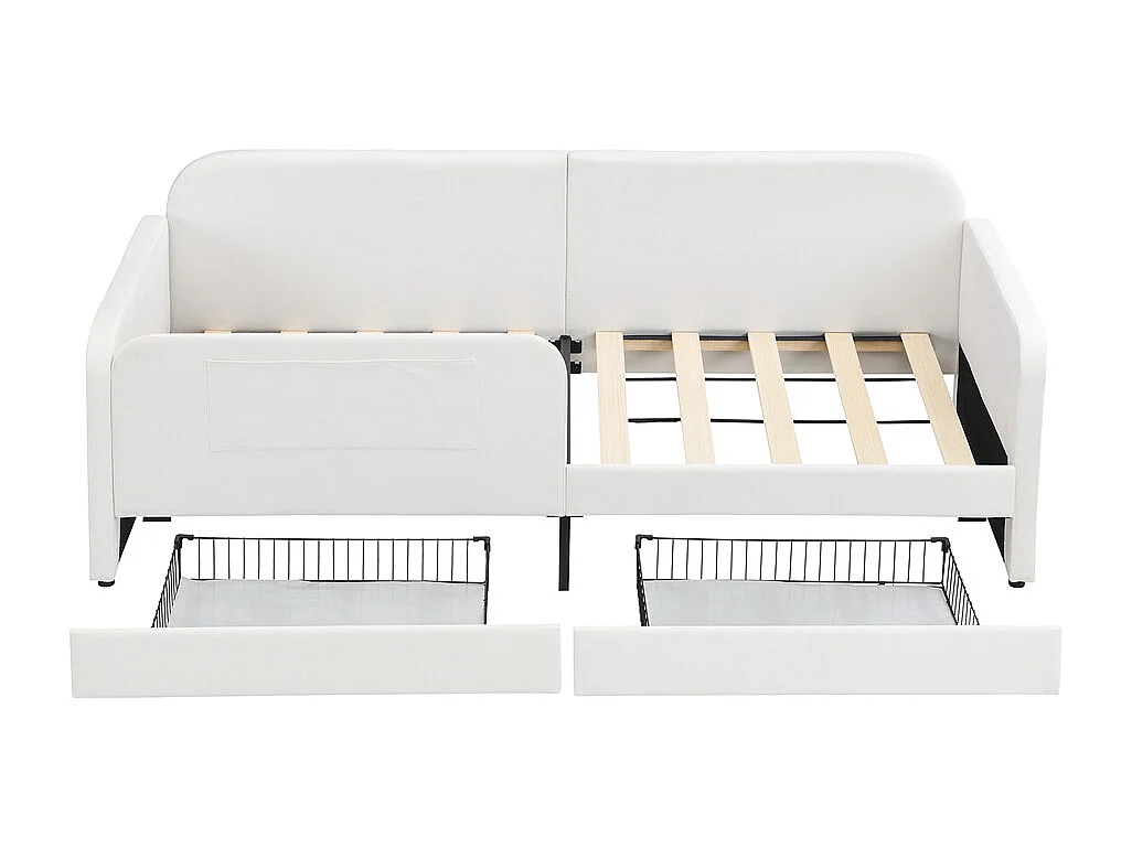 Dagbed 90x200cm,Slaapbank,Gestoffeerd bed met 2 laden,Kinderbed,Wit