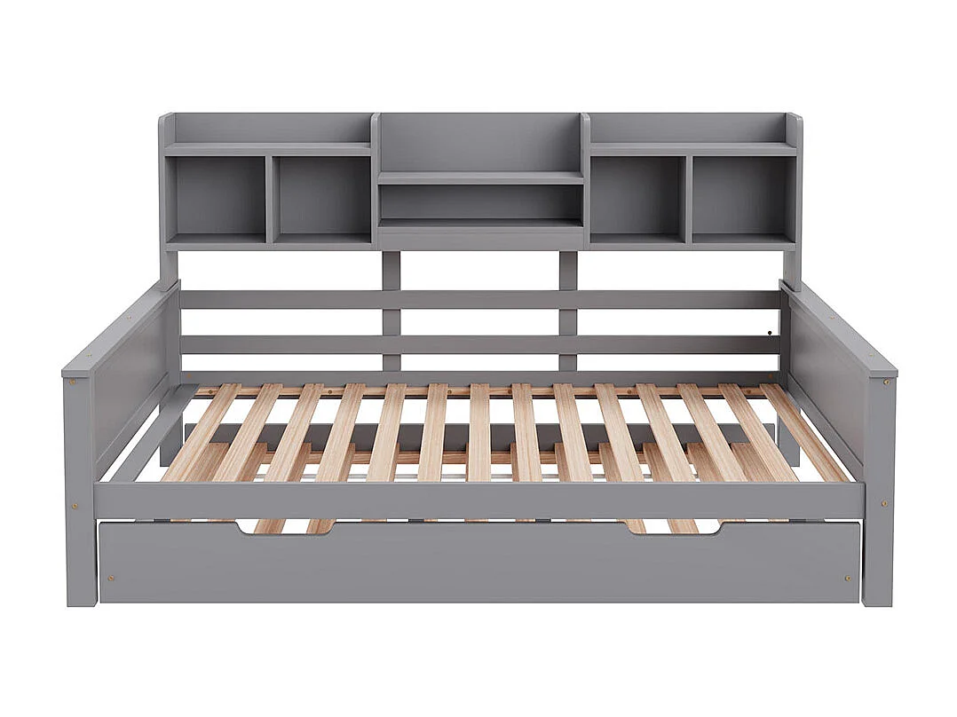 Slaapbank 90x200CM massief hout, uitschuifbaar bed 90x190CM, grenen bed, eenpersoonsbed, grijs