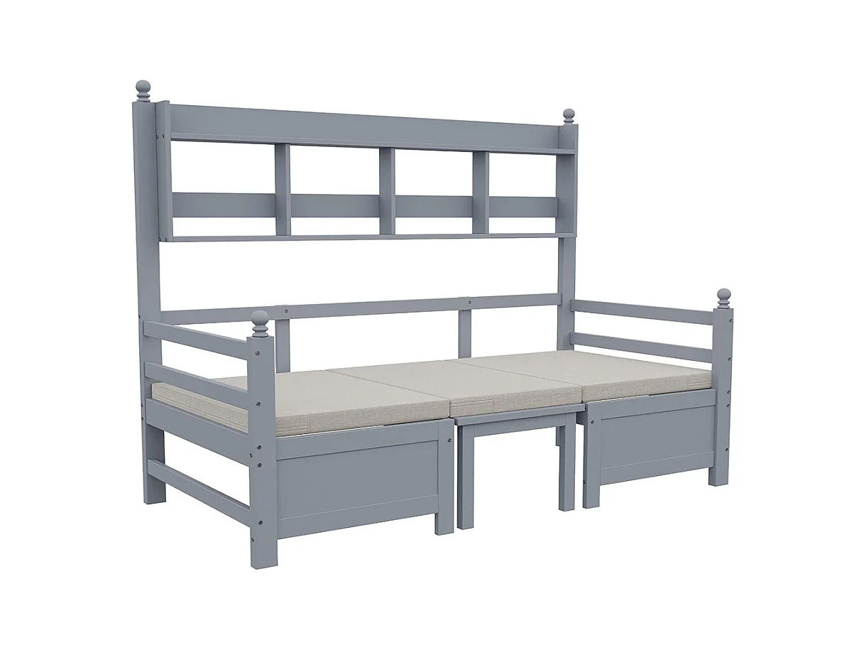 Slaapbank 200x90 cm,2-in-1 bed en bureau,eenpersoons houten bed,grijs