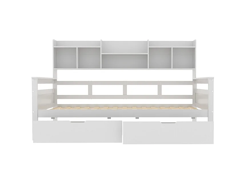 Canapé-lit 90x200, Lit d'enfant, Lit de jeune, Lit simple, Lit en bois massif, blanc