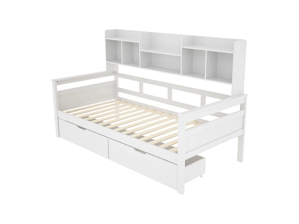 Canapé-lit 90x200, Lit d'enfant, Lit de jeune, Lit simple, Lit en bois massif, blanc