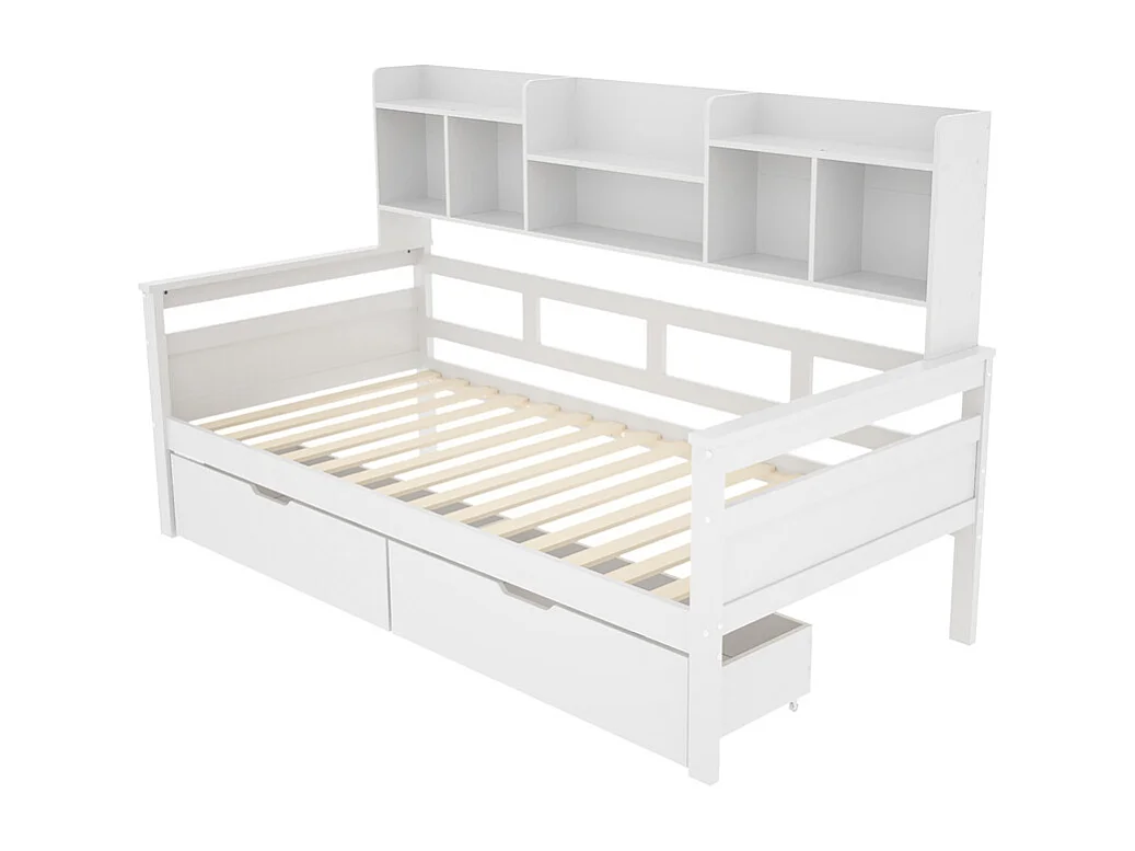 Canapé-lit 90x200, Lit d'enfant, Lit de jeune, Lit simple, Lit en bois massif, blanc