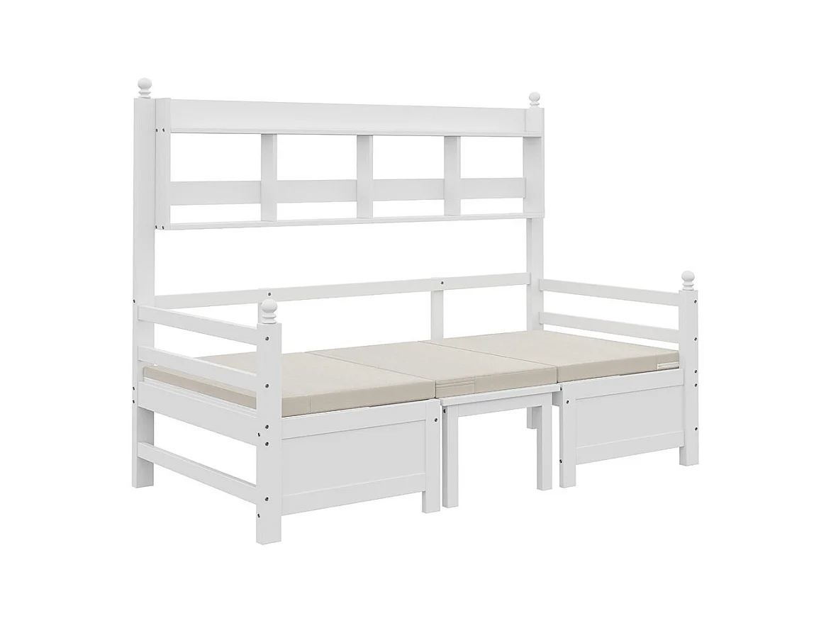 Slaapbank 200x90 cm,2-in-1 bed en bureau,eenpersoons houten bed,wit