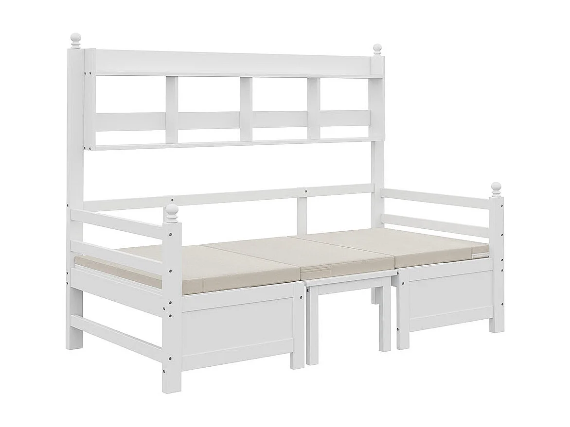 Slaapbank 200x90 cm,2-in-1 bed en bureau,eenpersoons houten bed,wit