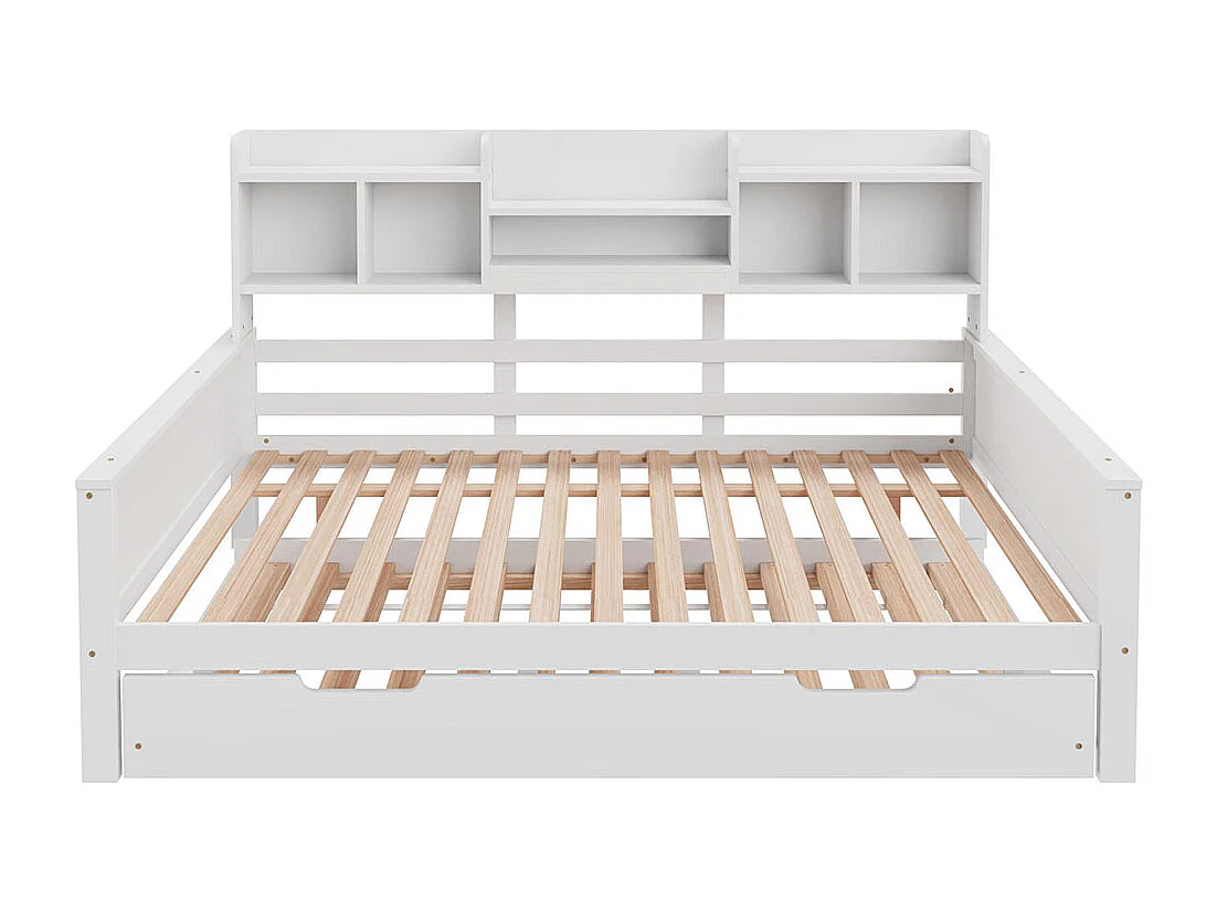 Canapé-lit 140x200CM Bois massif, Lit gigogne 90x190CM,Lit en pin, Blanc