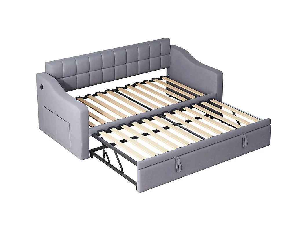 LIT GIGOGNE Day Lit rembourré avec prise électrique et sac de rangement,Gris