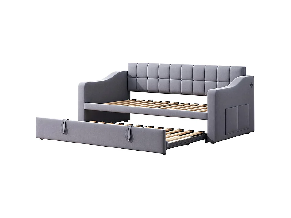 LIT GIGOGNE Day Lit rembourré avec prise électrique et sac de rangement,Gris