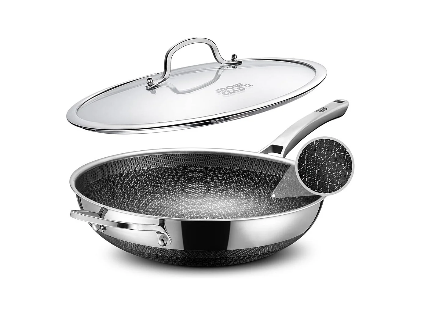 Poêle à wok, 30CM Poêle antiadhésive en nid d'abeille avec couvercle