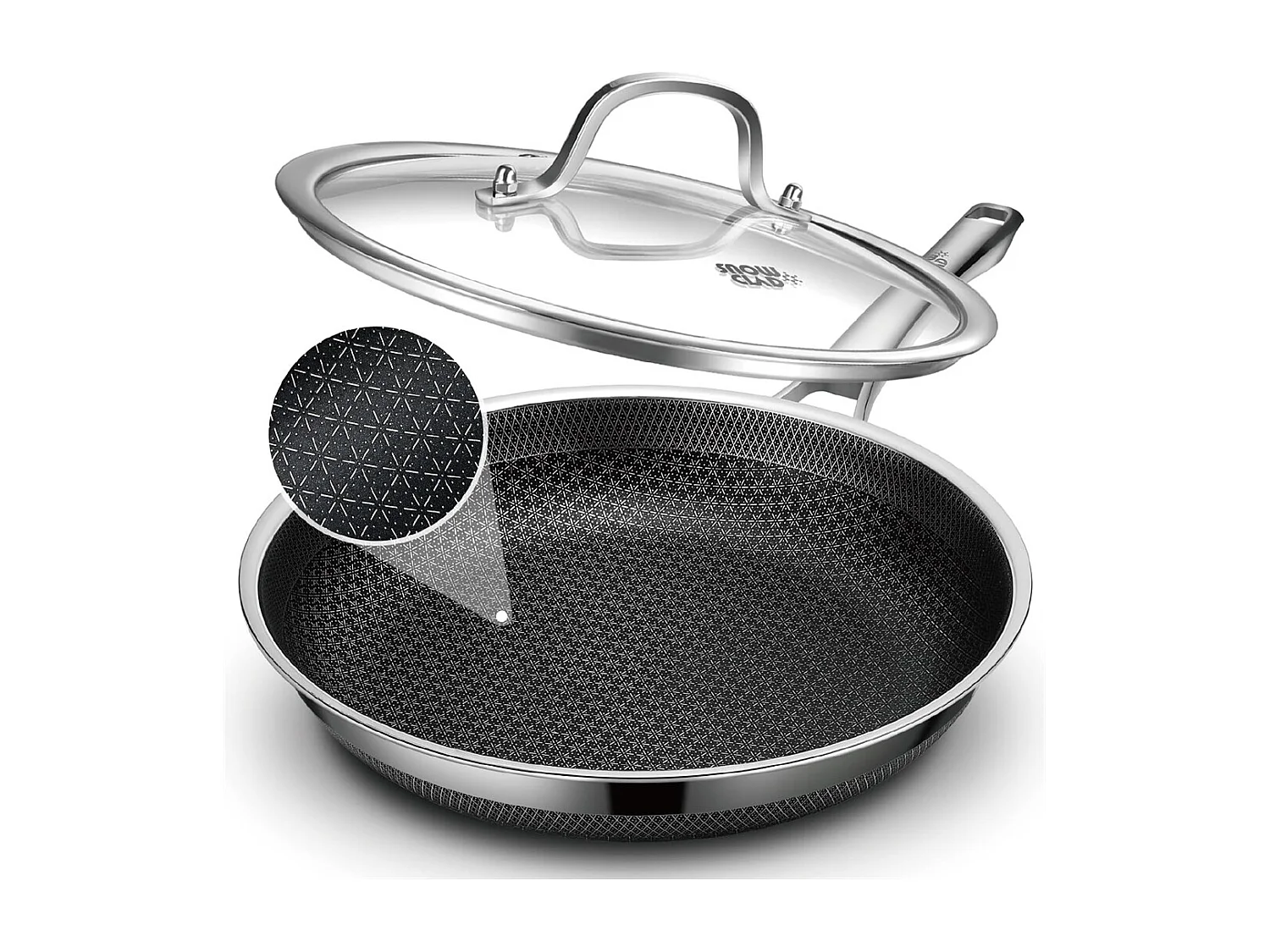 Poêle à frire, 28CM Poêle antiadhésive en nid d'abeille avec couvercle