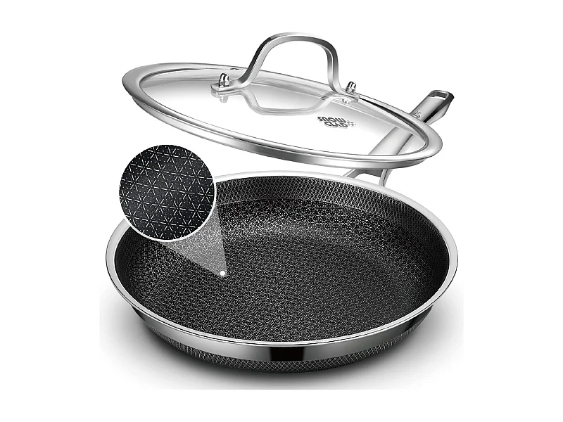 Poêle à frire, 28CM Poêle antiadhésive en nid d'abeille avec couvercle