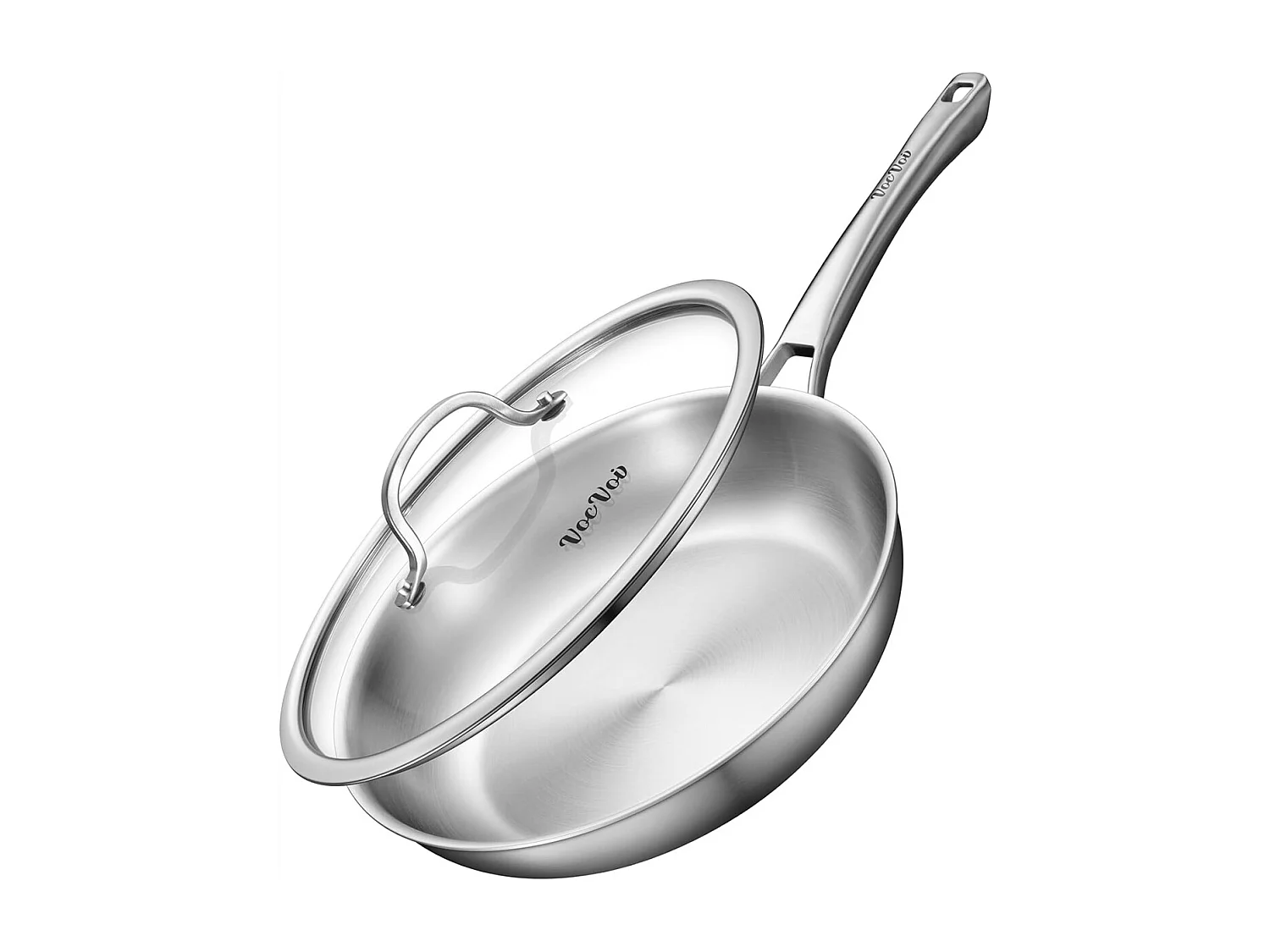 Poêle en acier inoxydable, 28 CM avec couvercle, Poêle en acier inoxydable sans revêtement