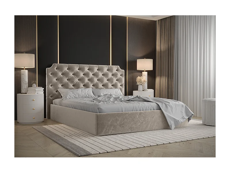 AX LIVING Tybilla 160x200 Bett mit Bettkasten in Beige – Komfort&Stil