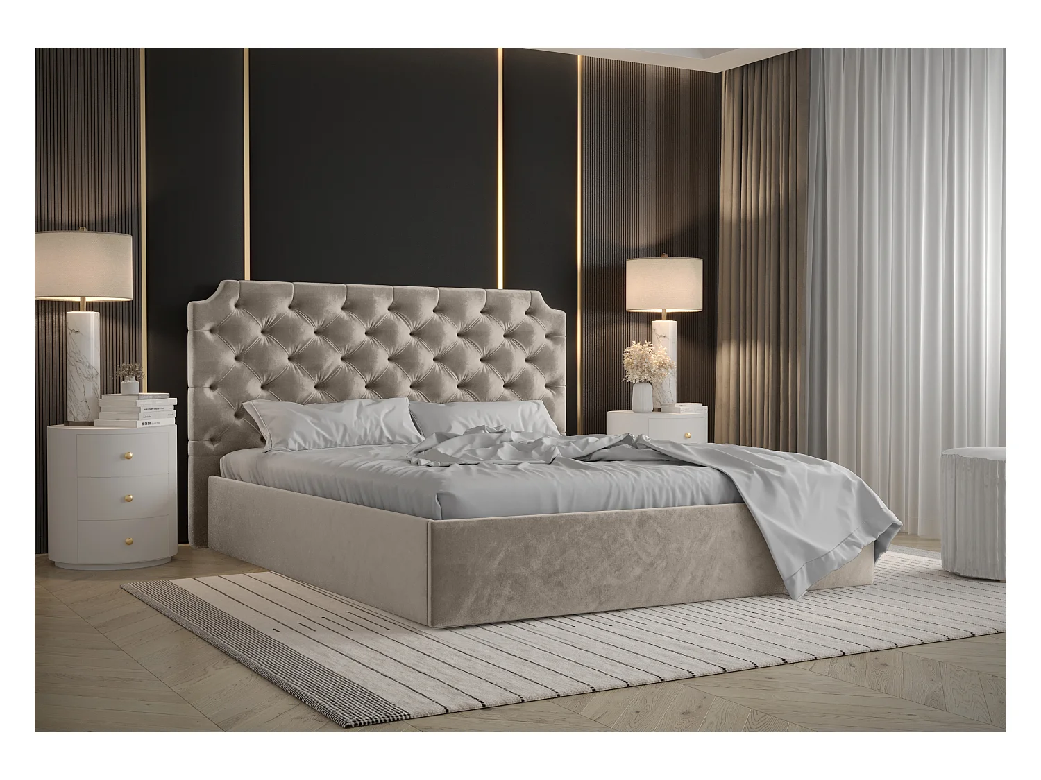 AX LIVING Tybilla 180x200 Bett mit Bettkasten in Beige – Komfort&Stil