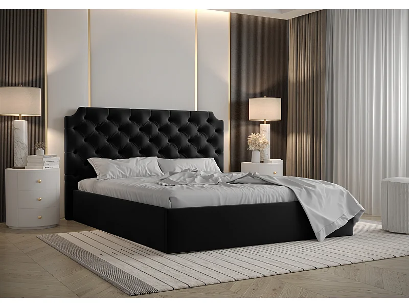 AX LIVING lit 180x200 avec coffre de rangement Tybilla en noir