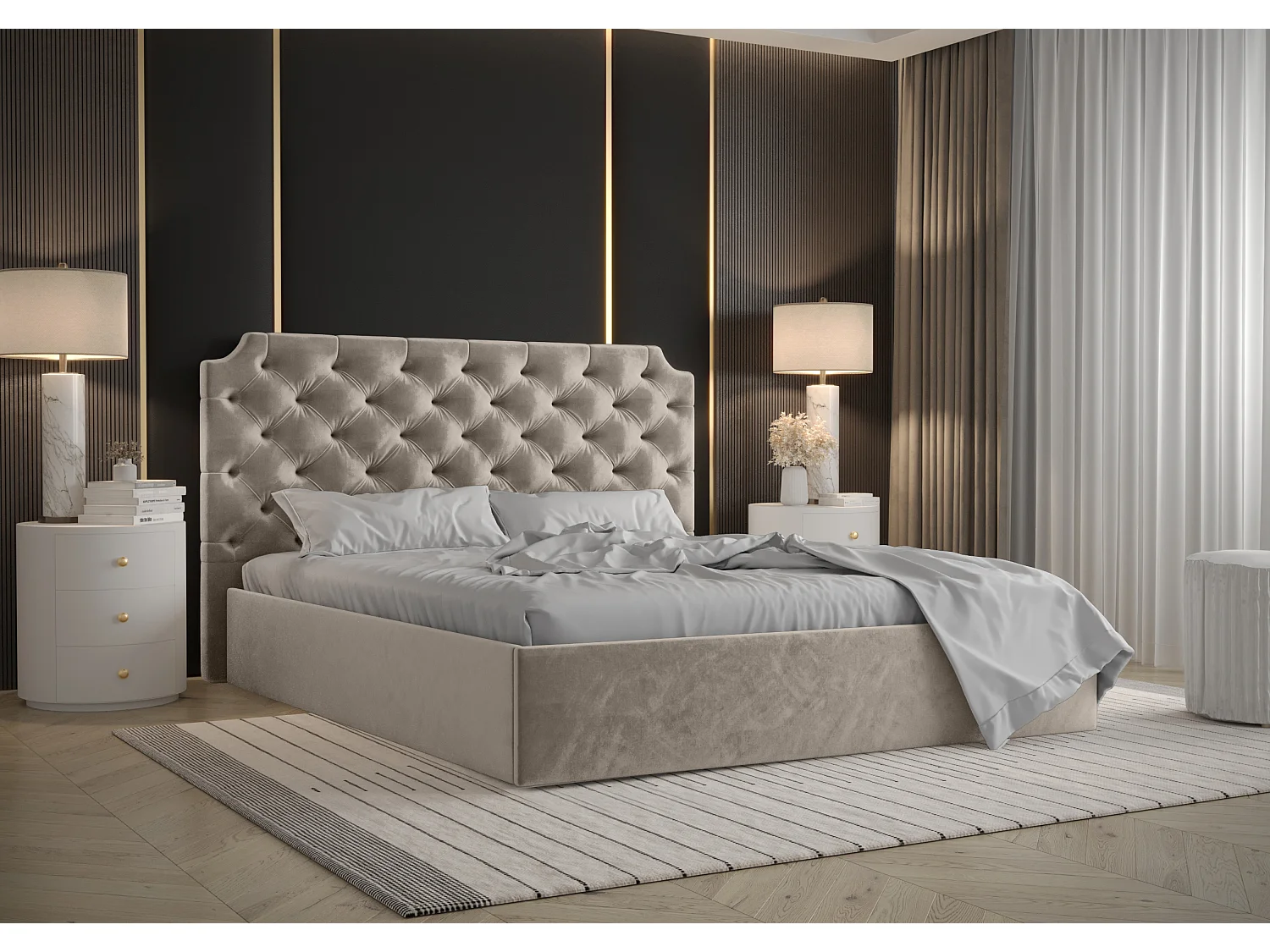 AX LIVING Tybilla 140x200 Bett mit Bettkasten in Beige – Komfort&Stil