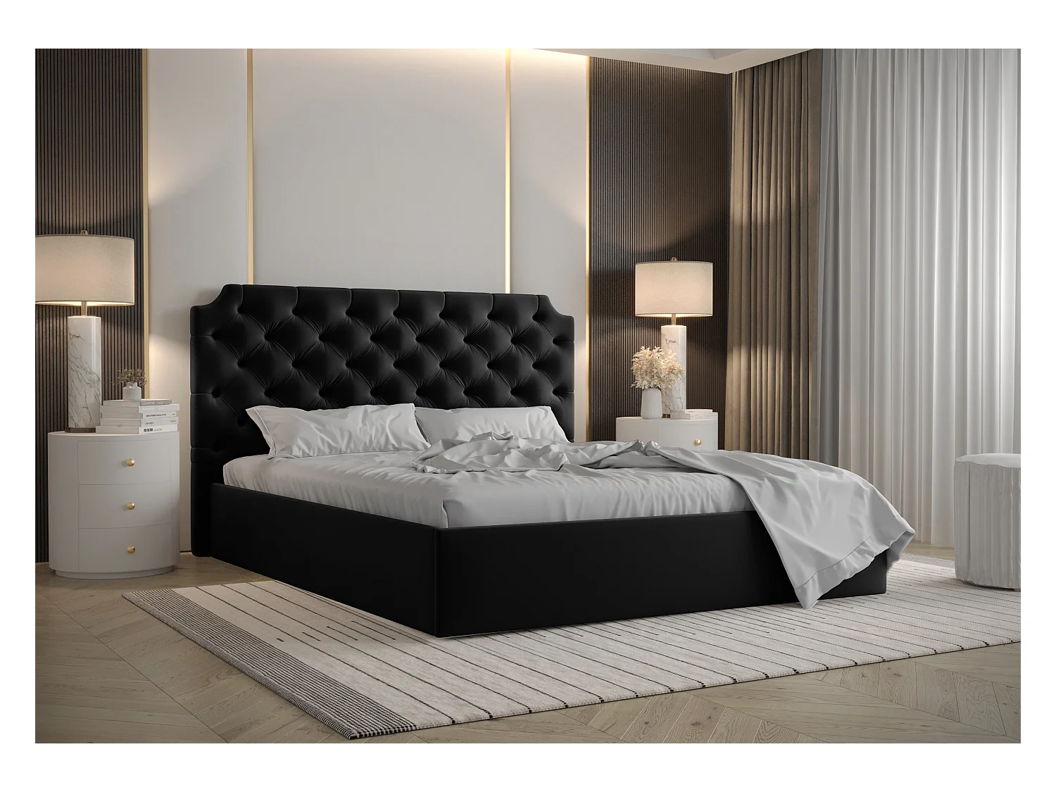 AX LIVING Tybilla 160x200 Bett mit Bettkasten in Schwarz