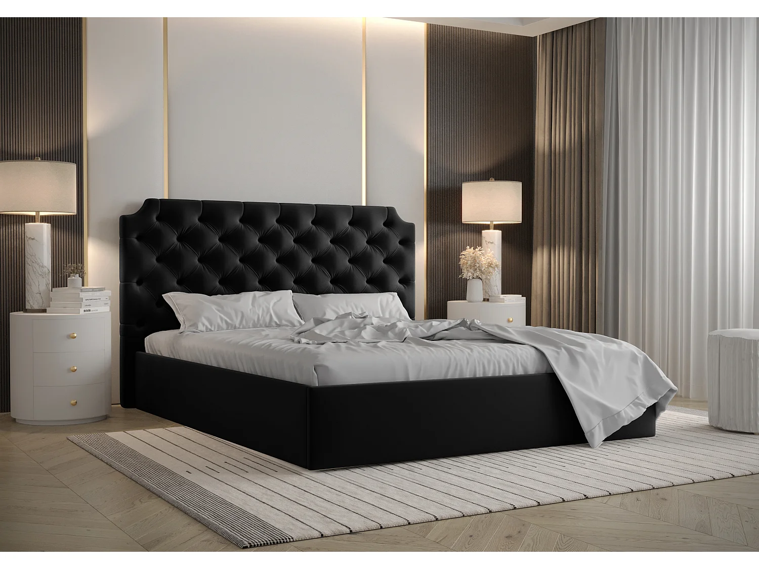 AX LIVING Tybilla 160x200 Bett mit Bettkasten in Schwarz