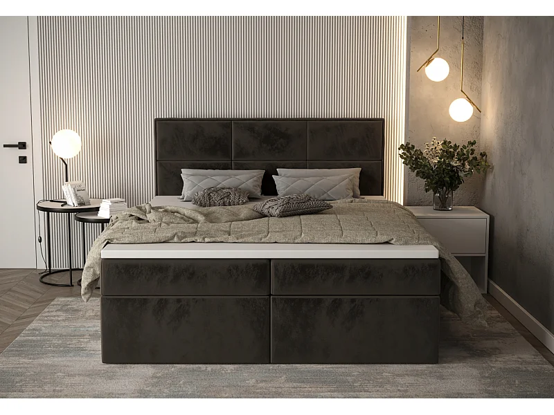 AX LIVING Gallese 140x200 Boxspringbett braun mit Bettkasten Samtbezug
