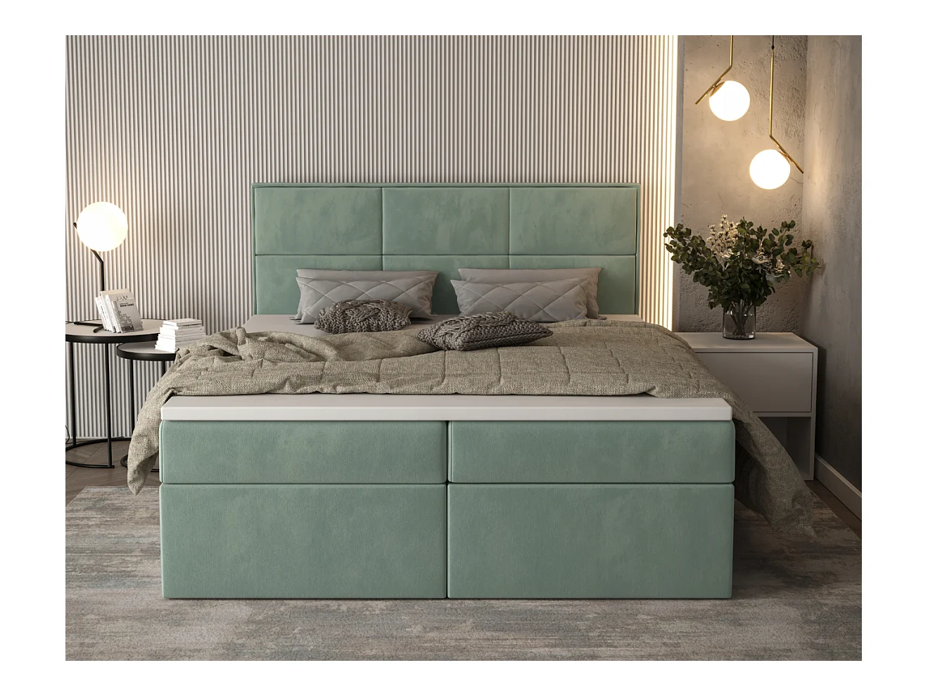 AX LIVING Gallese 180 x 200 Boxspringbett salbeigrün mit Bettkasten