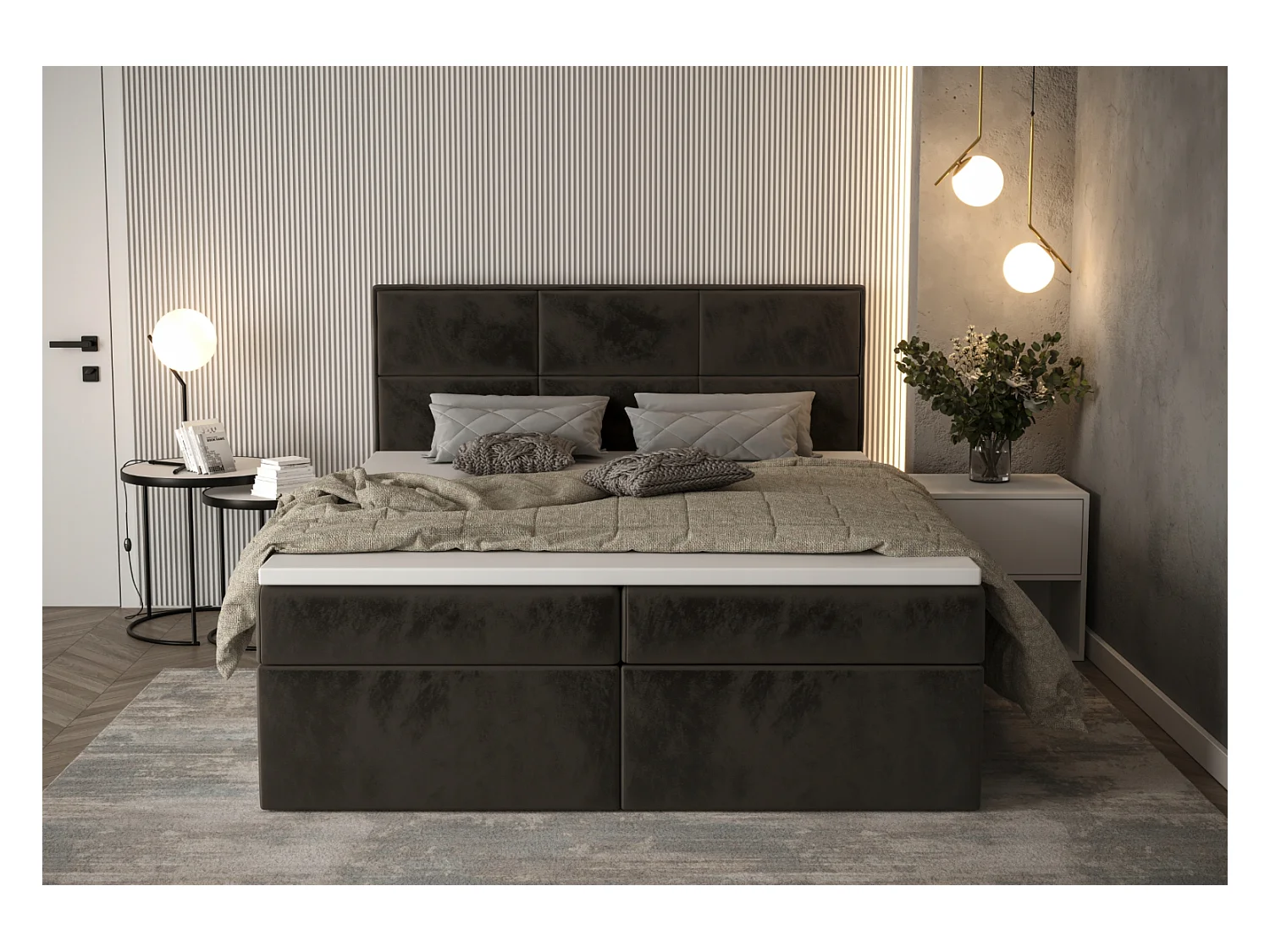 AX LIVING Gallese 180x200 Boxspringbett braun mit Bettkasten Samtbezug