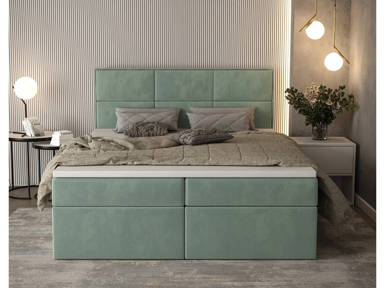 AX LIVING Gallese 160 x 200 Boxspringbett salbeigrün mit Bettkasten