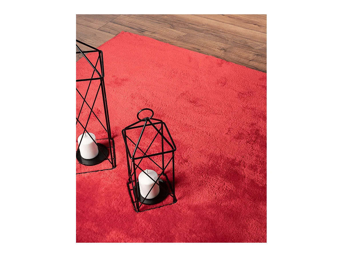 Tapis uni antidérapant lavable Rouge - 120 cm Ronde - RELAX