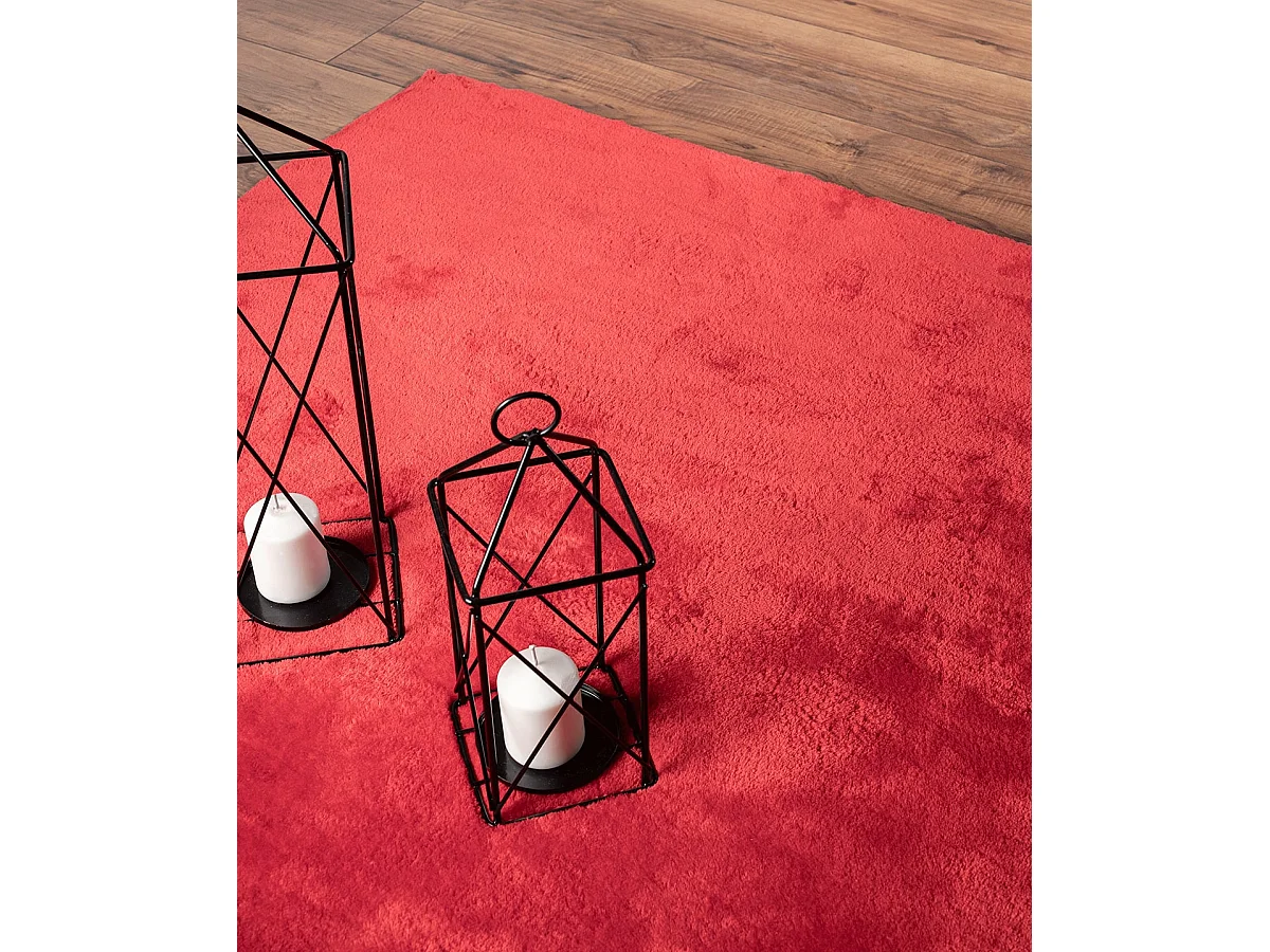 Tapis uni antidérapant lavable Rouge - 120 cm Ronde - RELAX