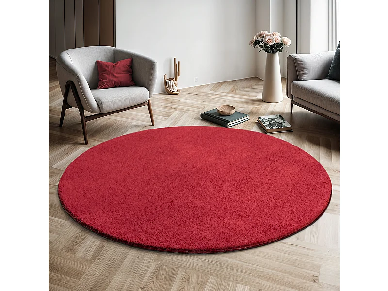 Tapis uni antidérapant lavable Rouge - 120 cm Ronde - RELAX