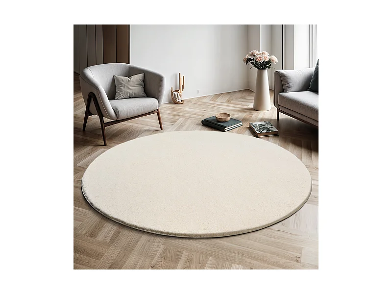 Teppich Kurzflor Waschbar Anti-Rutsch - Cream - 160 cm Rund - RELAX