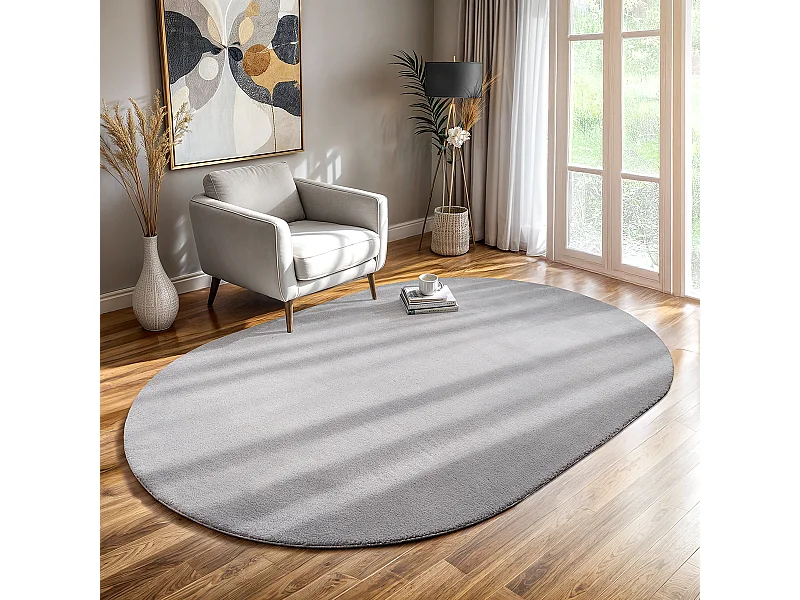 Tapis uni antidérapant lavable Gris - 140 x 200 oval cm - RELAX