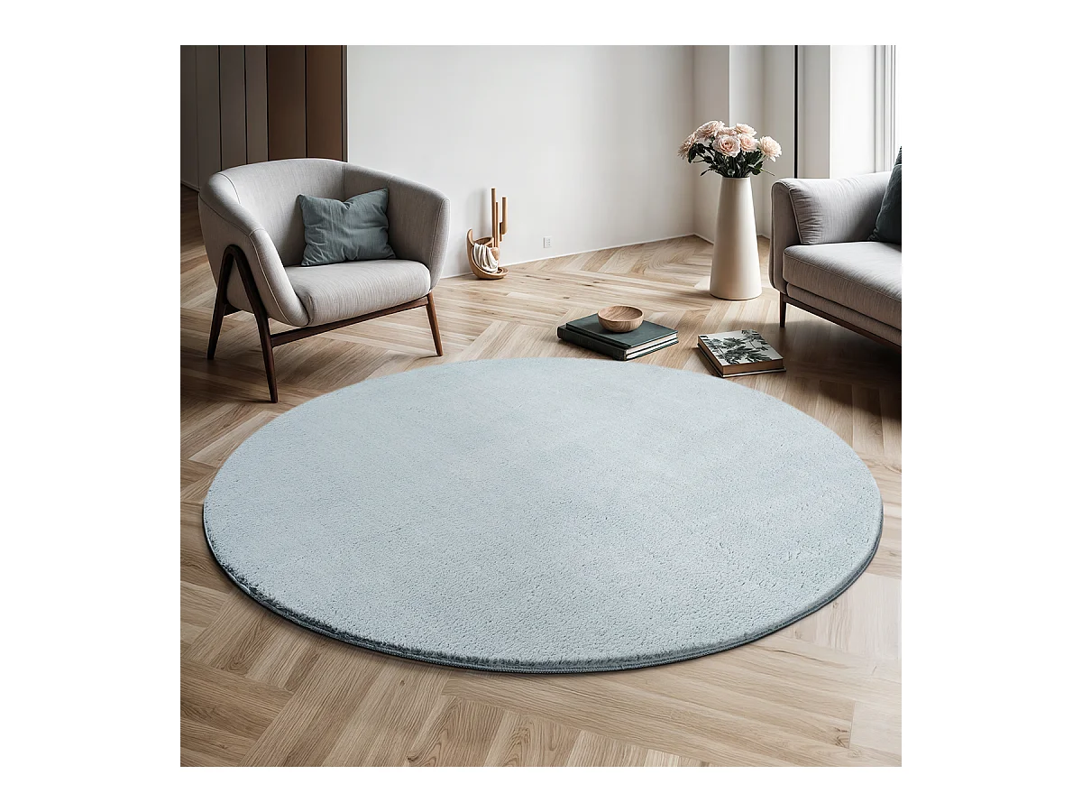 Teppich Kurzflor Waschbar Anti-Rutsch - Blau - 200 cm Rund - RELAX