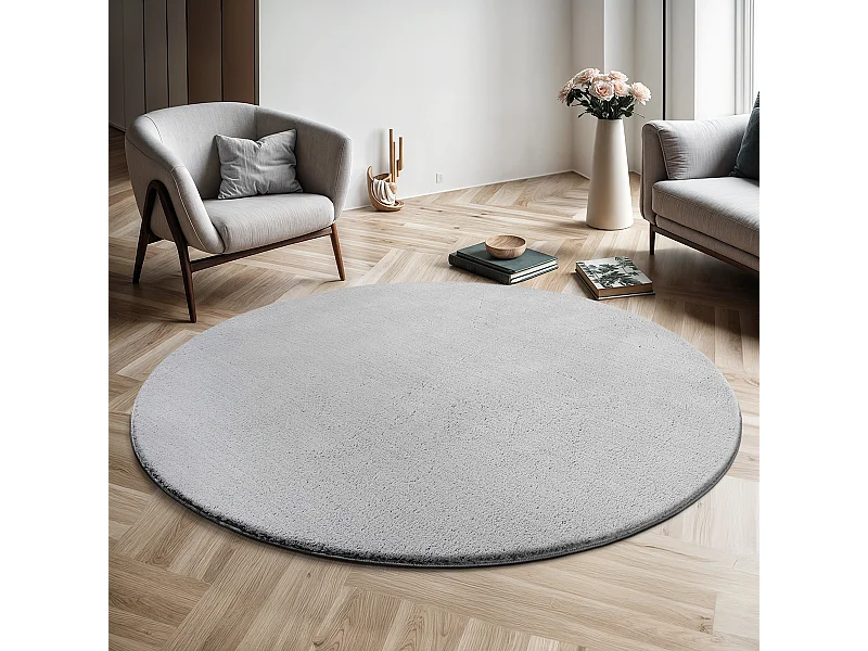 Teppich Kurzflor Waschbar Anti-Rutsch - Grau - 120 cm Rund - RELAX