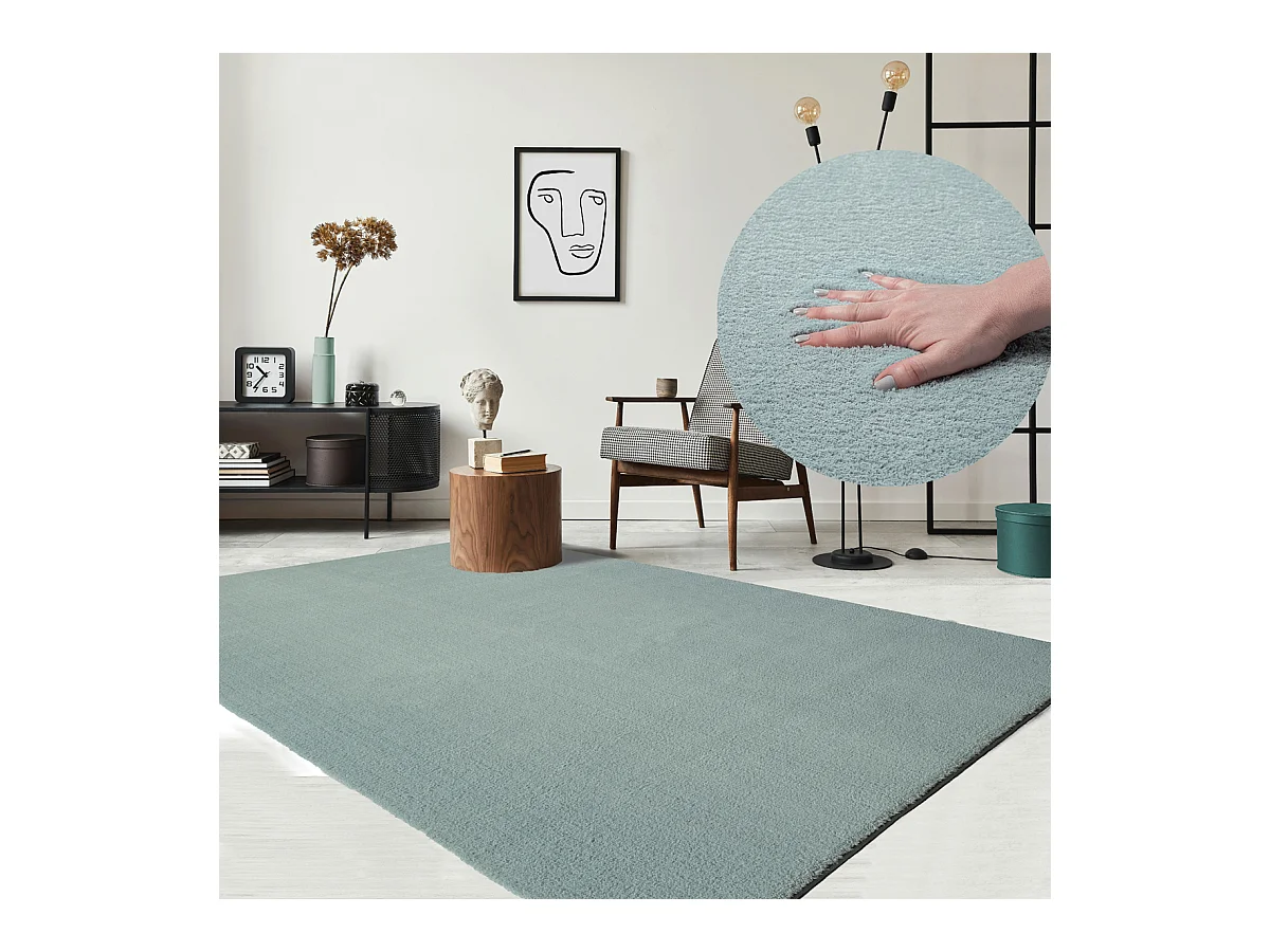 Teppich Kurzflor Waschbar Anti-Rutsch - Blau - 140 x 200 cm - RELAX