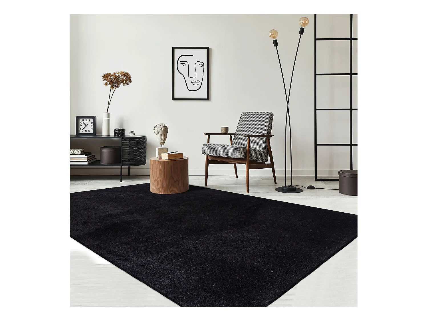 Teppich Kurzflor Waschbar Anti-Rutsch - Schwarz - 80 x 300 cm - RELAX