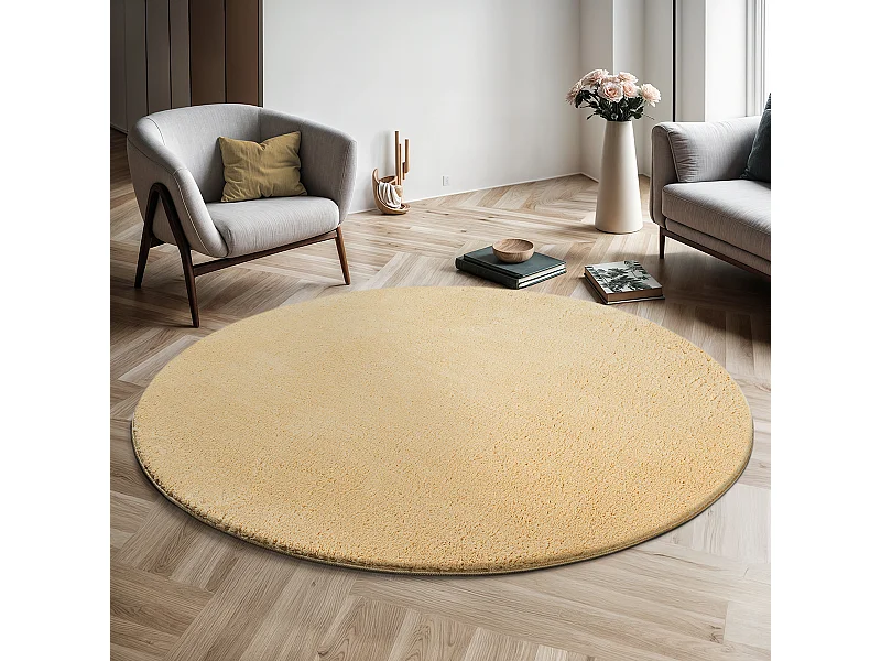 Tapete pelo curto lavável antiderrapante - Ouro - 200 cm Redondo - RELAX