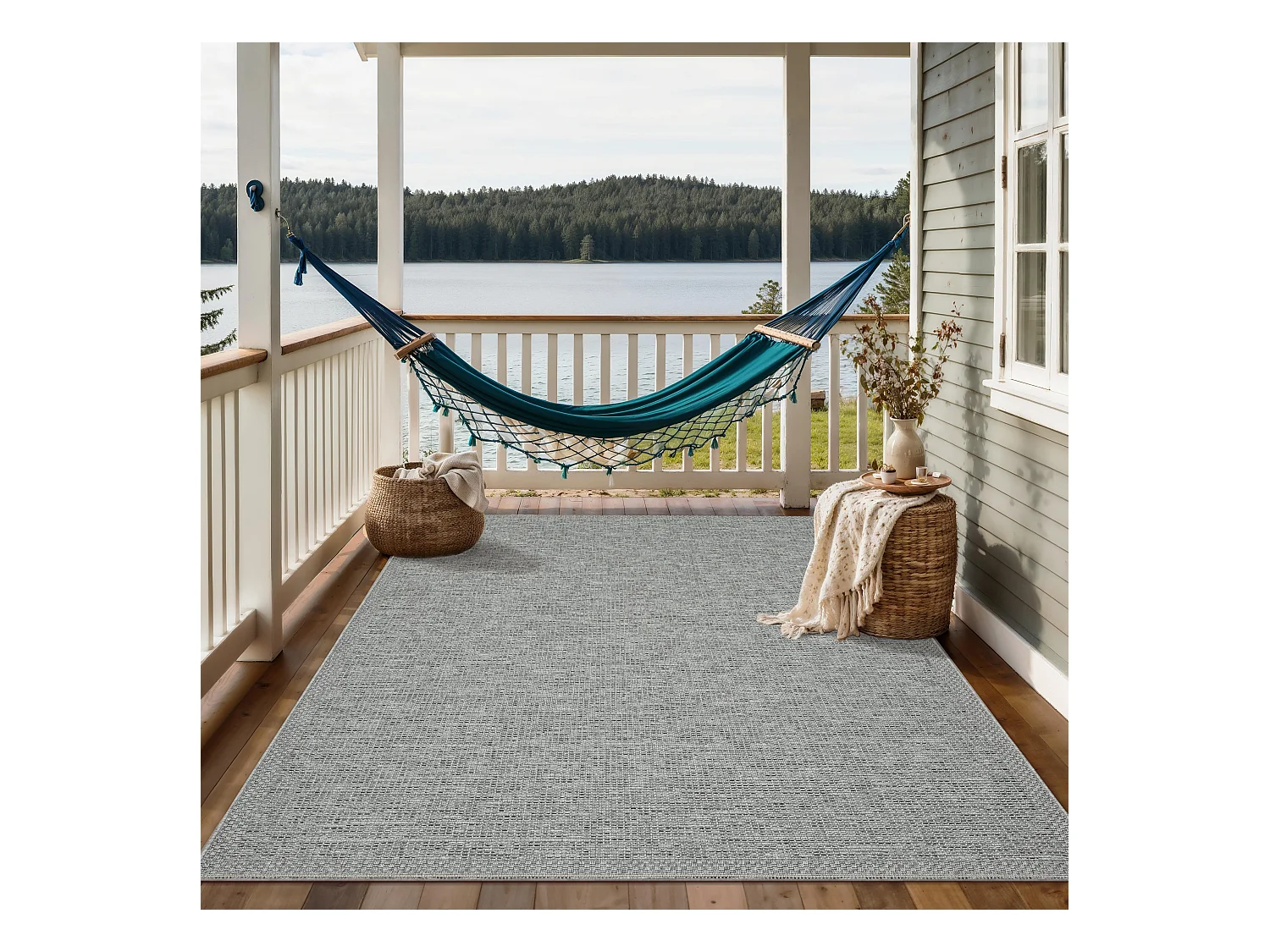 Tapis intérieur extérieur design uni - Gris - 160 x 220 cm - CALGARY