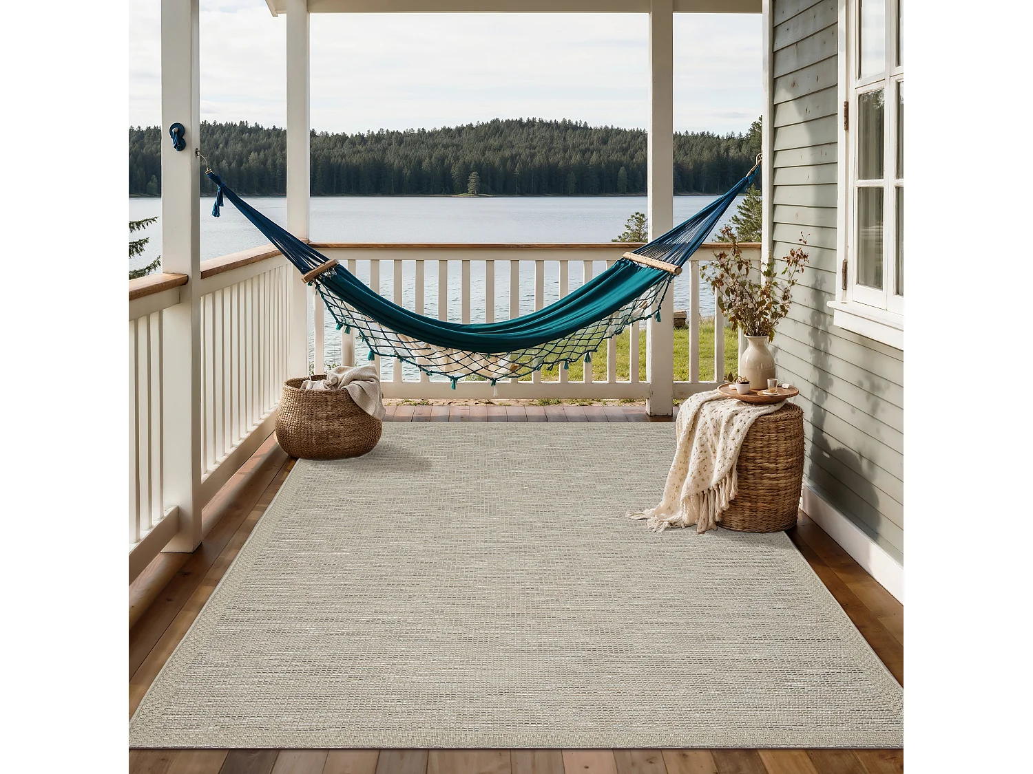 Tapis intérieur extérieur design moderne - Beige Gris - 120 x 160 cm - CALGARY