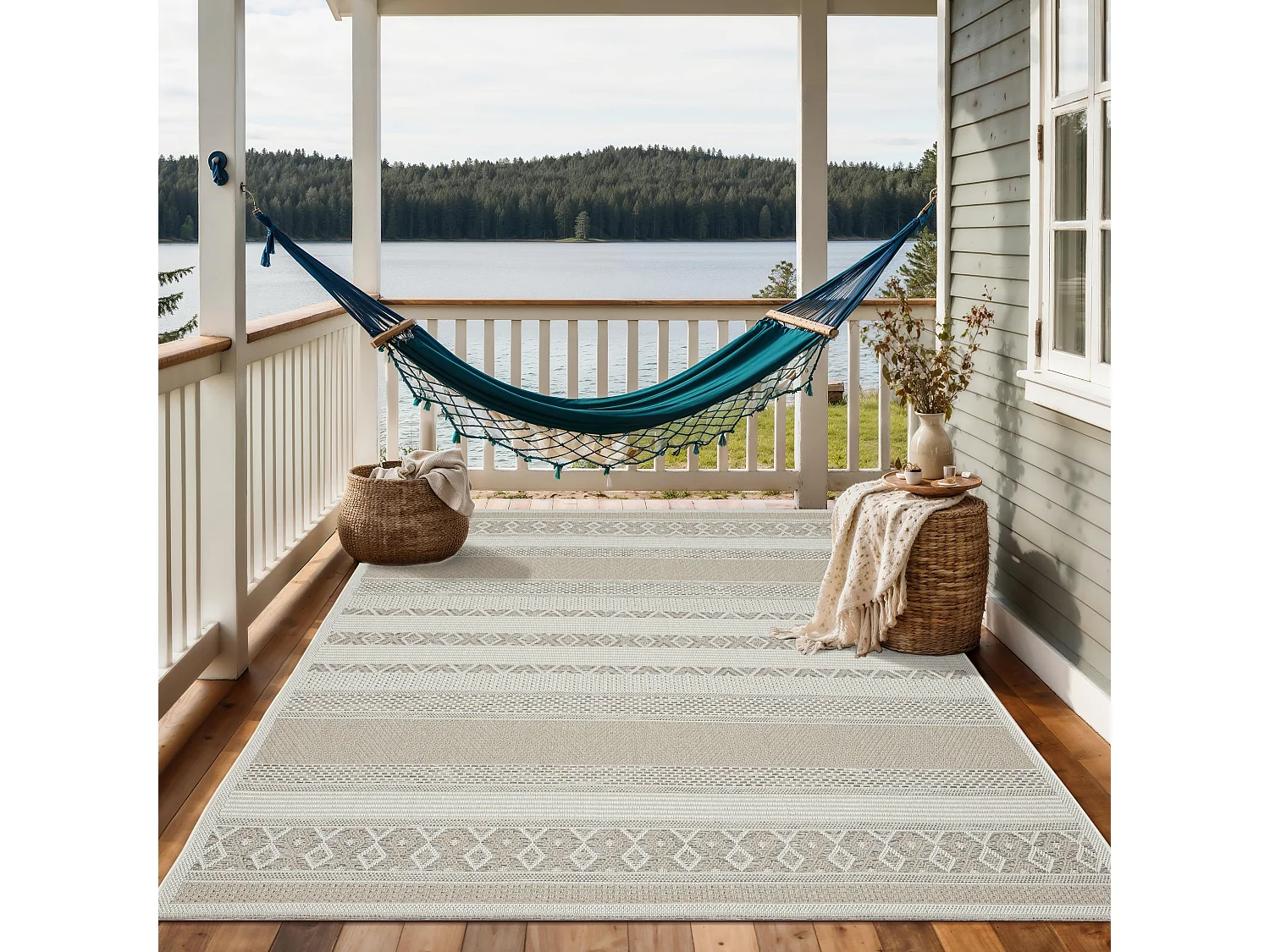 Tapis intérieur extérieur moderne - Beige - 240 x 340 cm - CALGARY