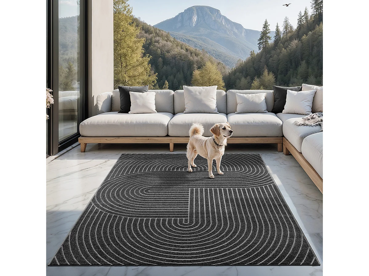 Tapis moderne design boho - Anthracite - 200 x 280 cm - SANTO PLUS