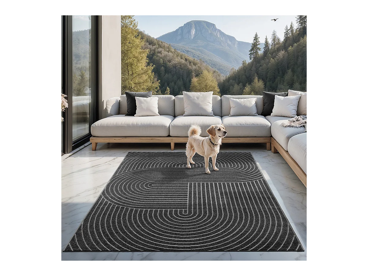 Tapis moderne design boho - Anthracite - 240 x 340 cm - SANTO PLUS