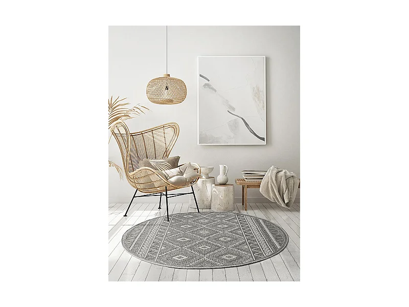 Teppich Outdoor Indoor modern design - Grau - 120 cm - CALGARY Rund