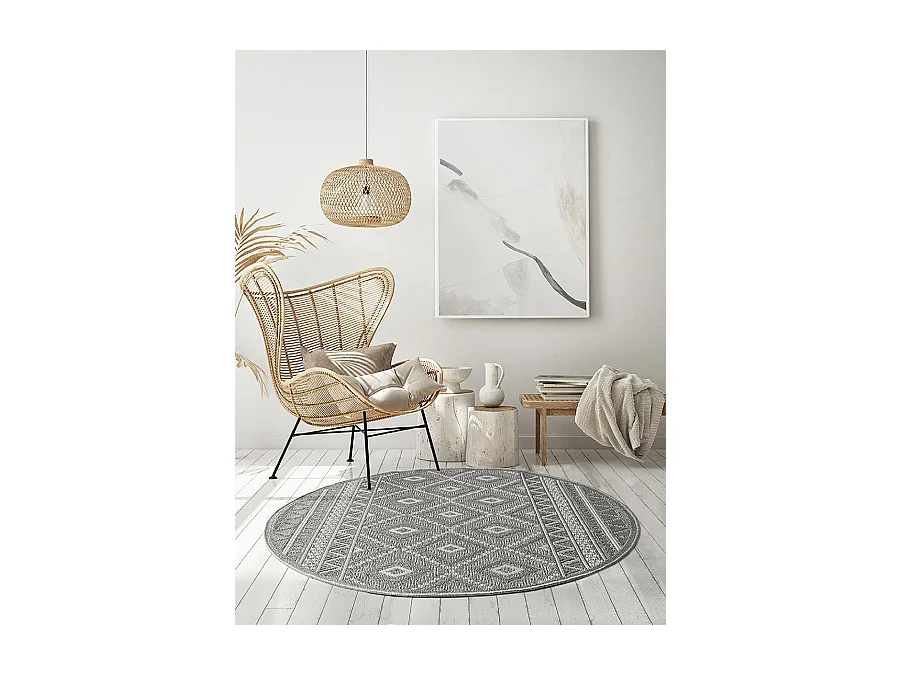 Tapijt buiten binnen modern design - Grijs - 120 cm - CALGARY Rond