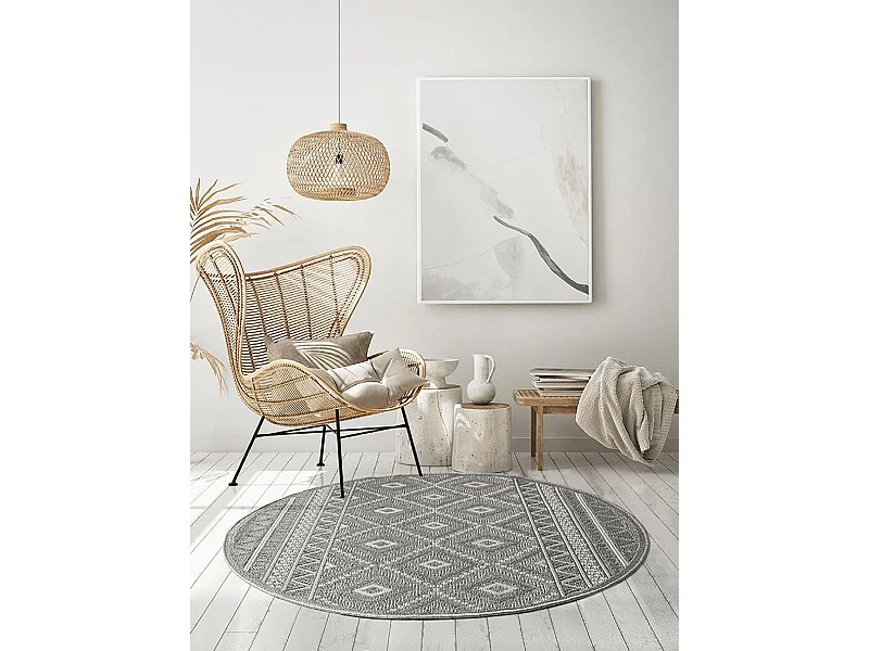 Tapijt buiten binnen modern design - Grijs - 120 cm - CALGARY Rond