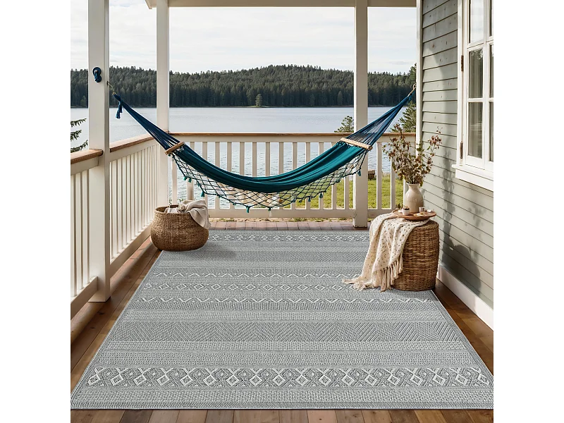 Tapis intérieur extérieur moderne - Gris - 120 x 160 cm - CALGARY