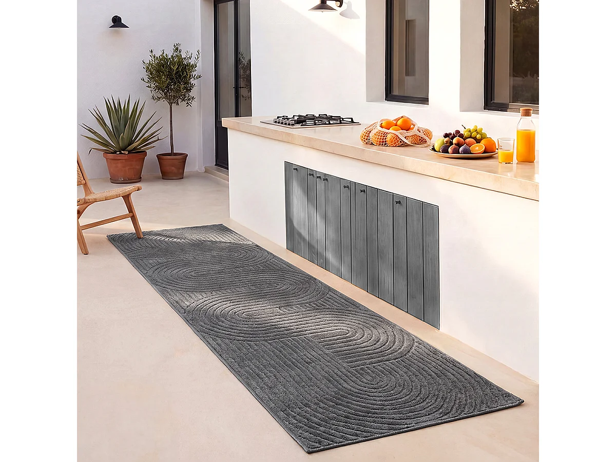 Tapis moderne design boho - Anthracite - 80 x 250 cm - SANTO PLUS